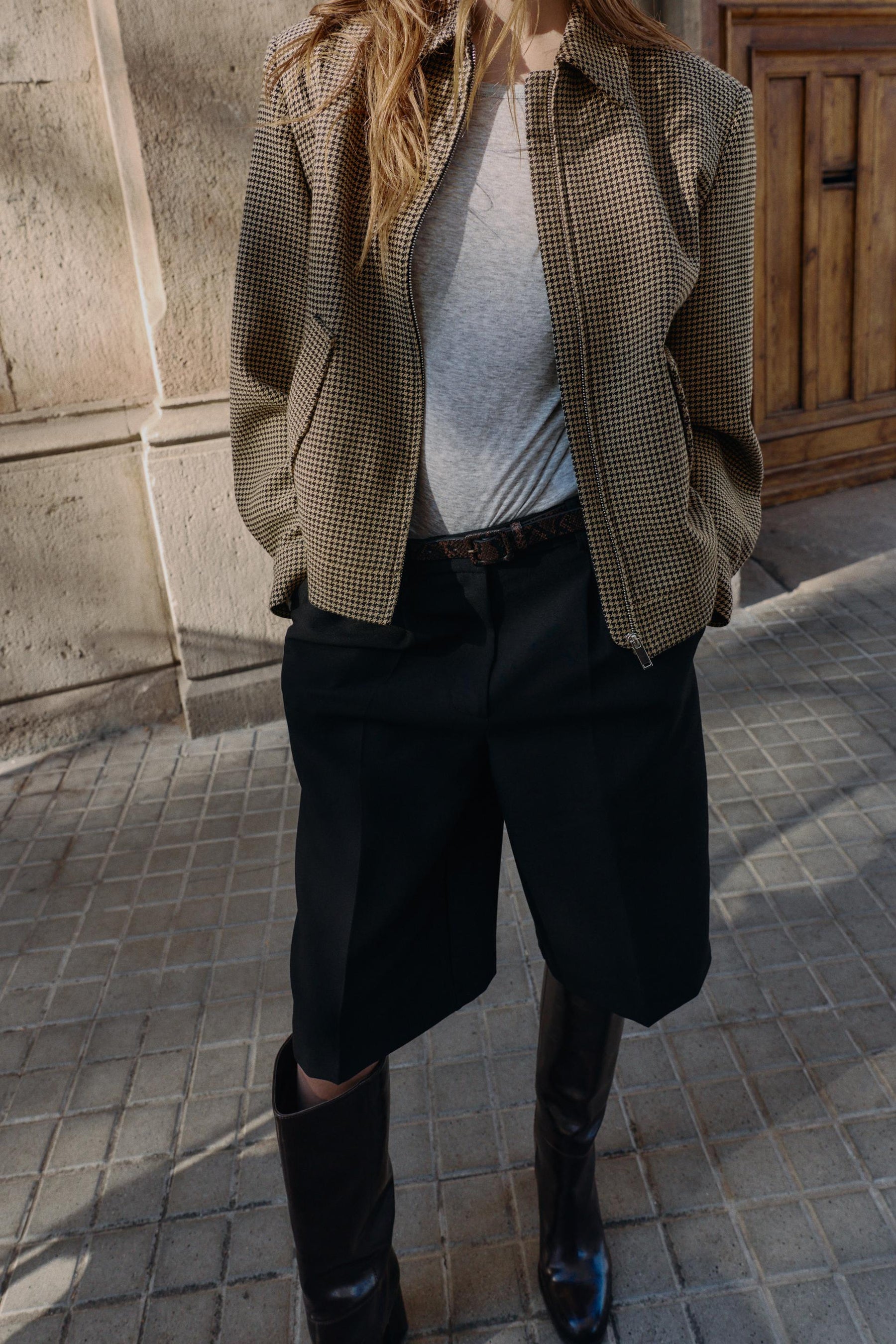 HOUNDSTOOTH BOMBER JACKET WITH SHOULDER PADS - Image 4