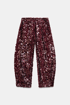 Sequinned Barrel Trousers