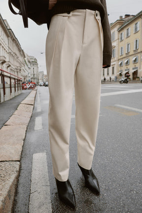 Button-Waist Carrot Fit Trousers