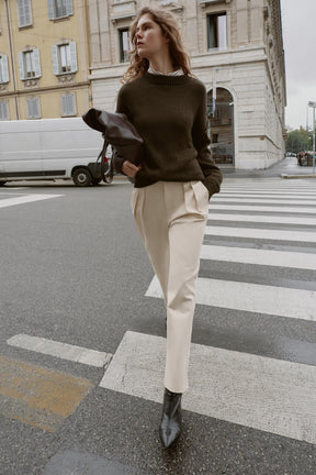 Button-Waist Carrot Fit Trousers