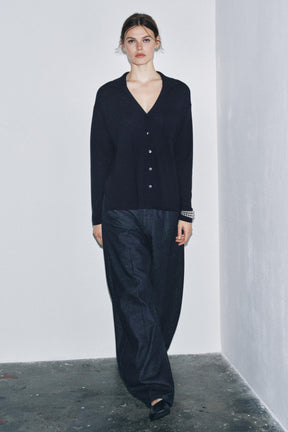 OVERSIZED 100% EXTRA SOFT WOOL POLO CARDIGAN - Image 1