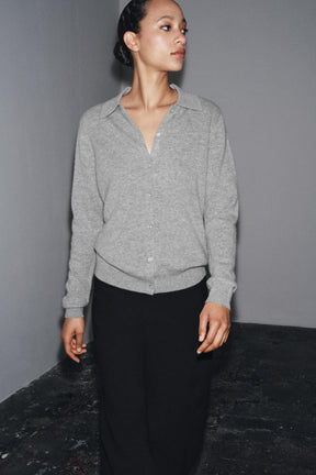 Wool Cashmere Polo Cardigan