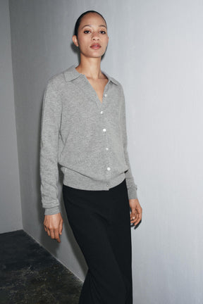 Wool Cashmere Polo Cardigan