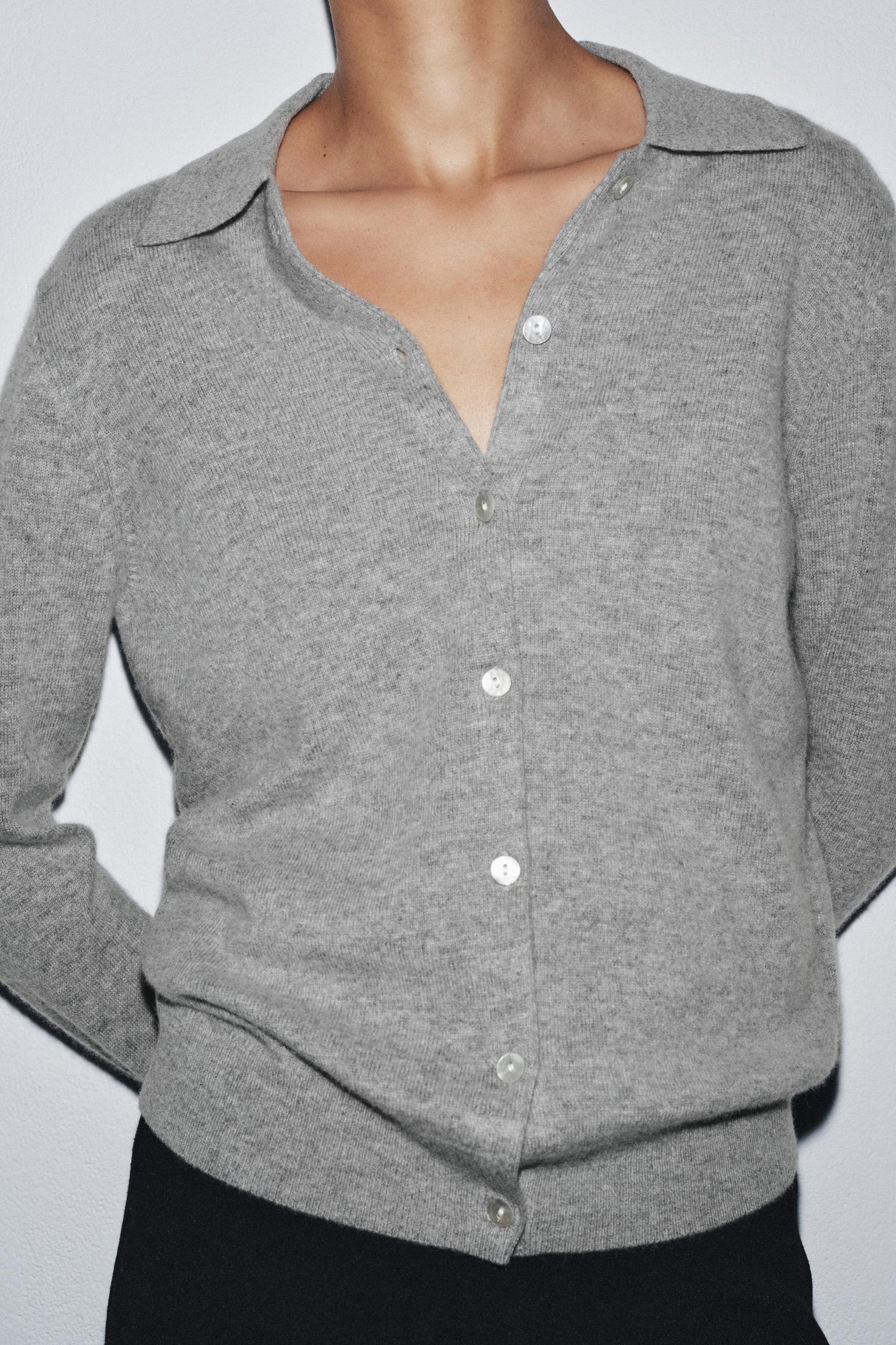 Wool Cashmere Polo Cardigan