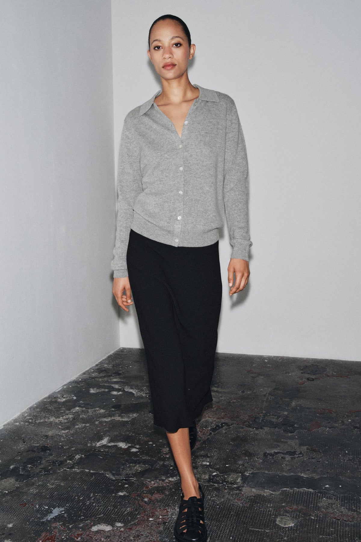 Wool Cashmere Polo Cardigan