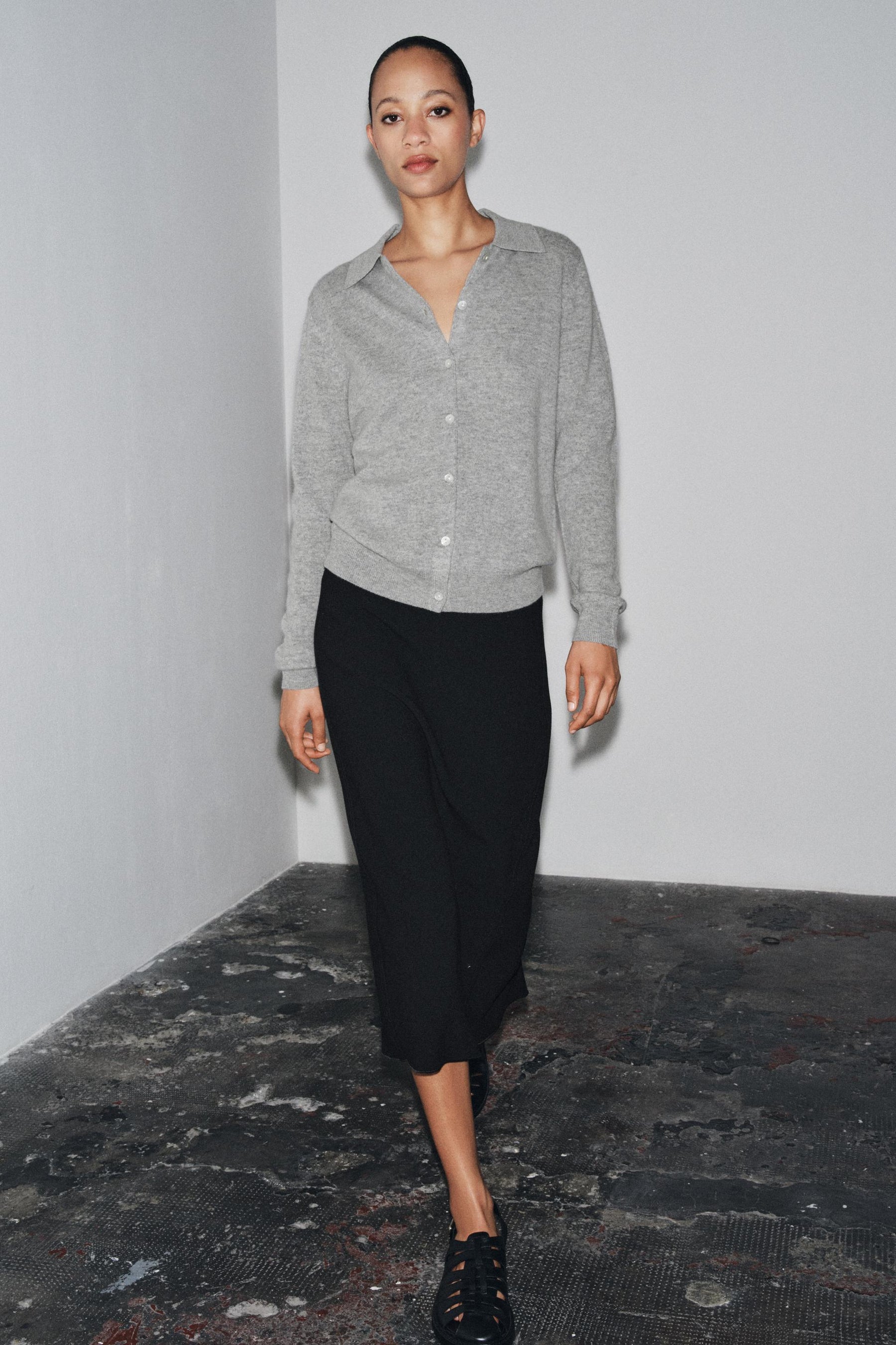 Wool Cashmere Polo Cardigan