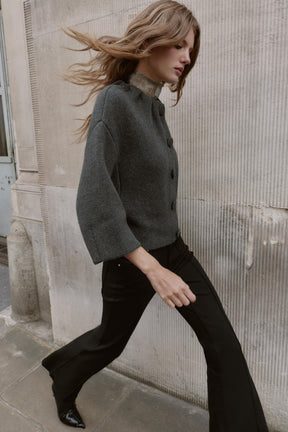 WOOL BLEND BOMBER JACKET WITH RUFFLED NECK - Image 3