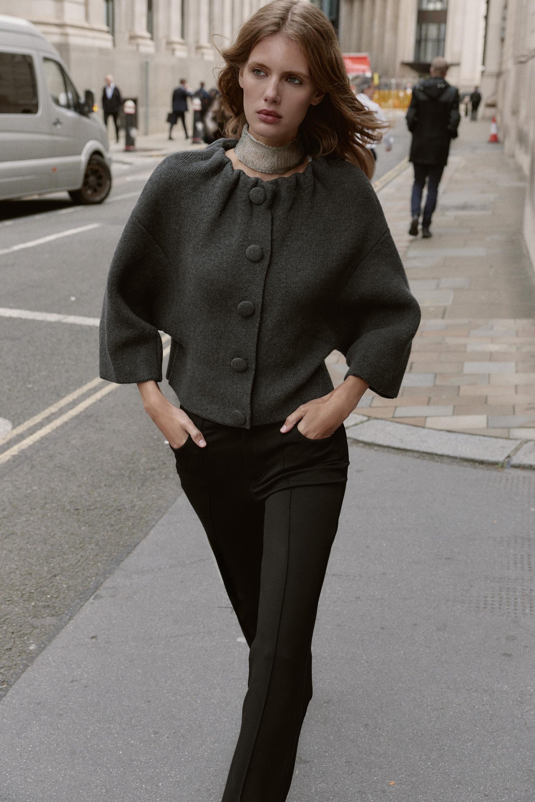 WOOL BLEND BOMBER JACKET WITH RUFFLED NECK - Image 4