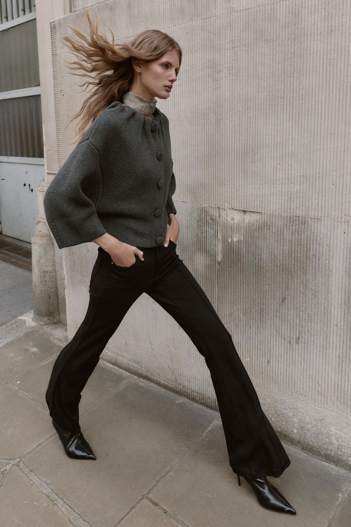 WOOL BLEND BOMBER JACKET WITH RUFFLED NECK - Image 1