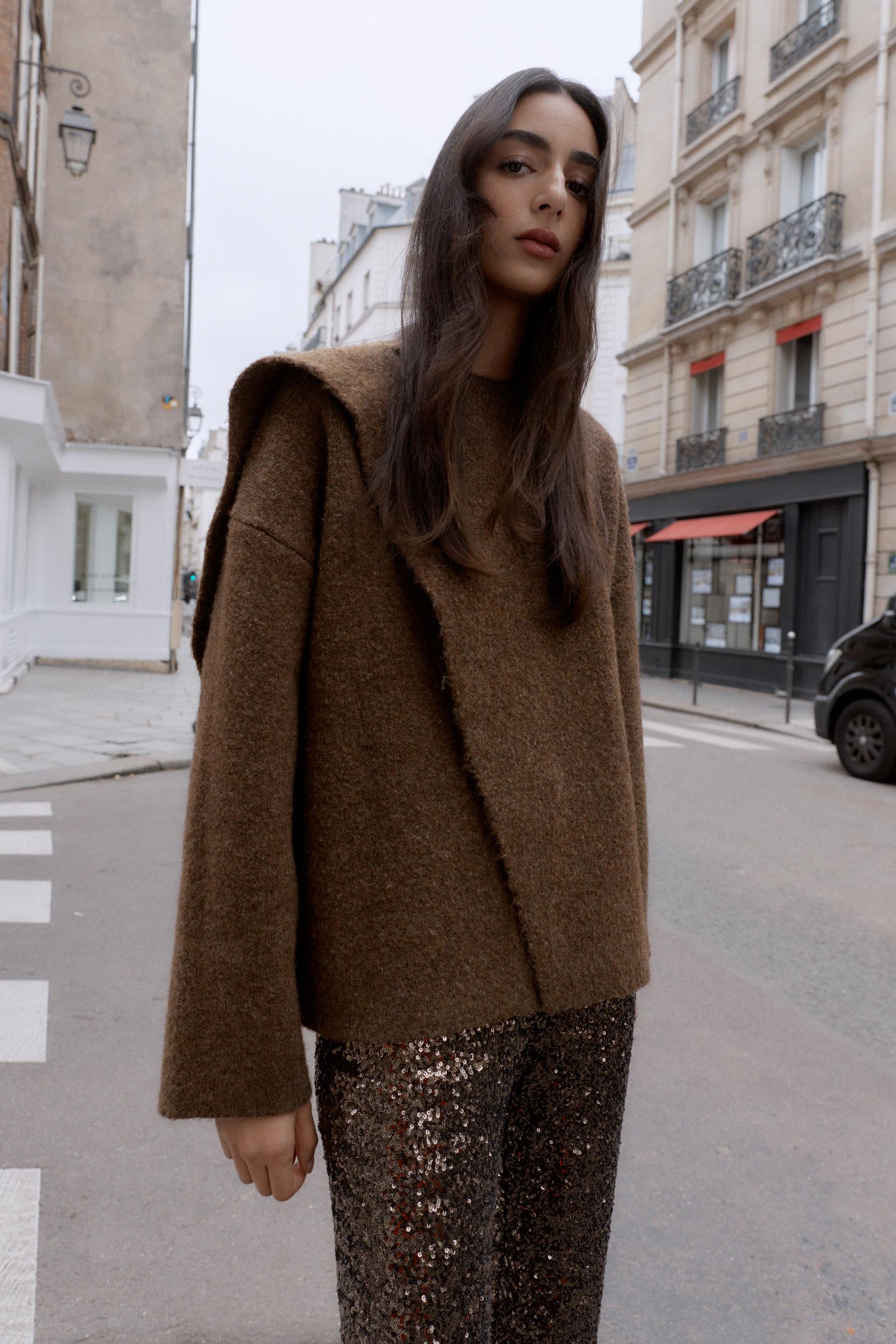 Scarf-Detail Cardigan