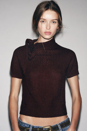 SHORT SLEEVE KNIT JUMPER WITH TIE DETAIL - Image 3