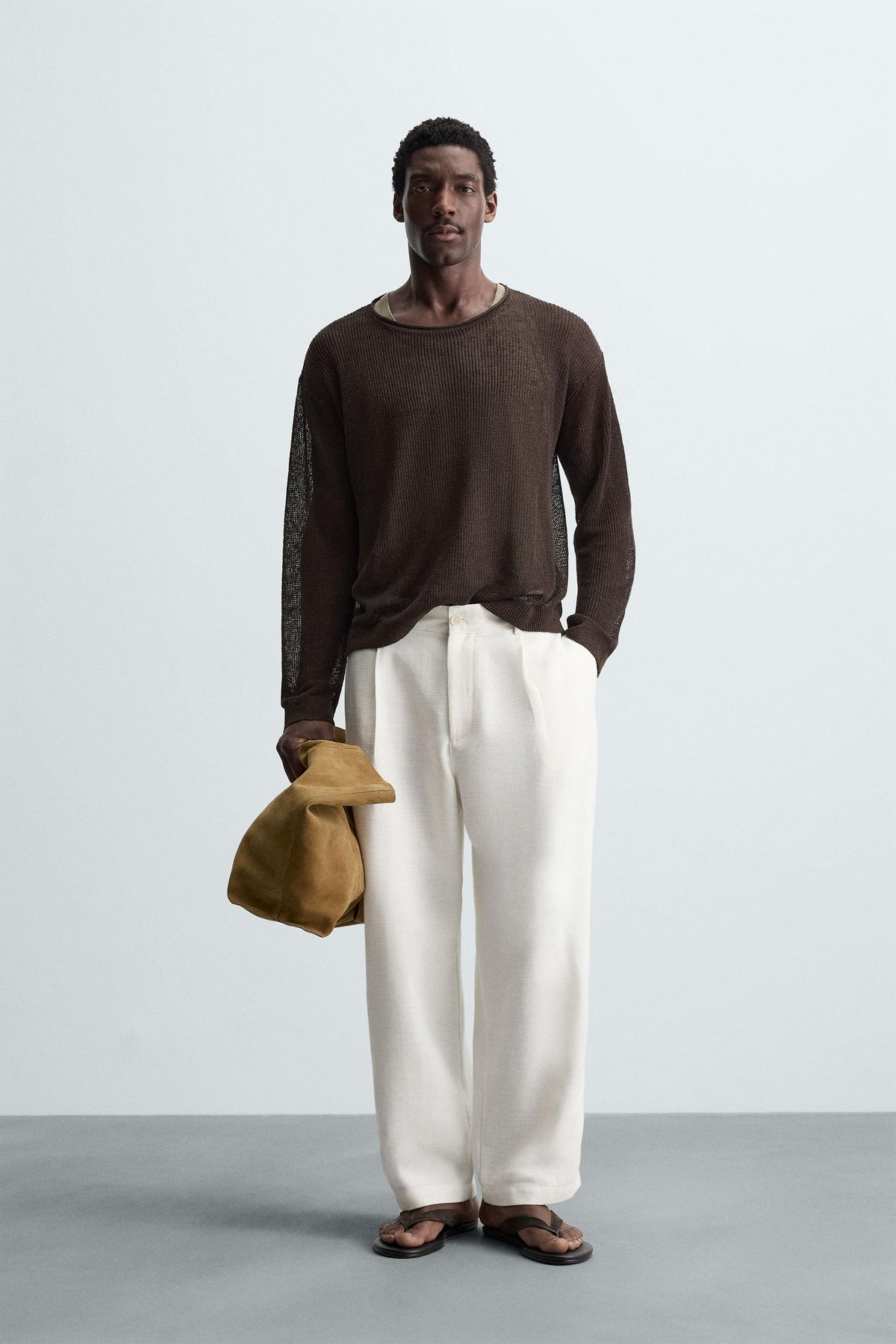LINEN BLEND TEXTURED SWEATER - Image 1