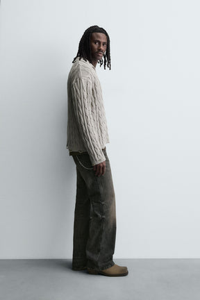 CABLE KNIT POLO SHIRT WITH DISTRESSED EFFECT - Image 4