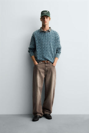 WASHED CABLE-KNIT SWEATER - Image 1