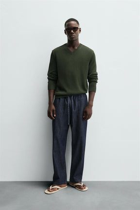 COTTON V-NECK SWEATER - Image 1