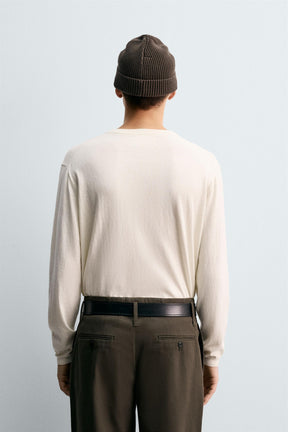 COTTON - CASHMERE BUTTONED NECK JUMPER - Image 3