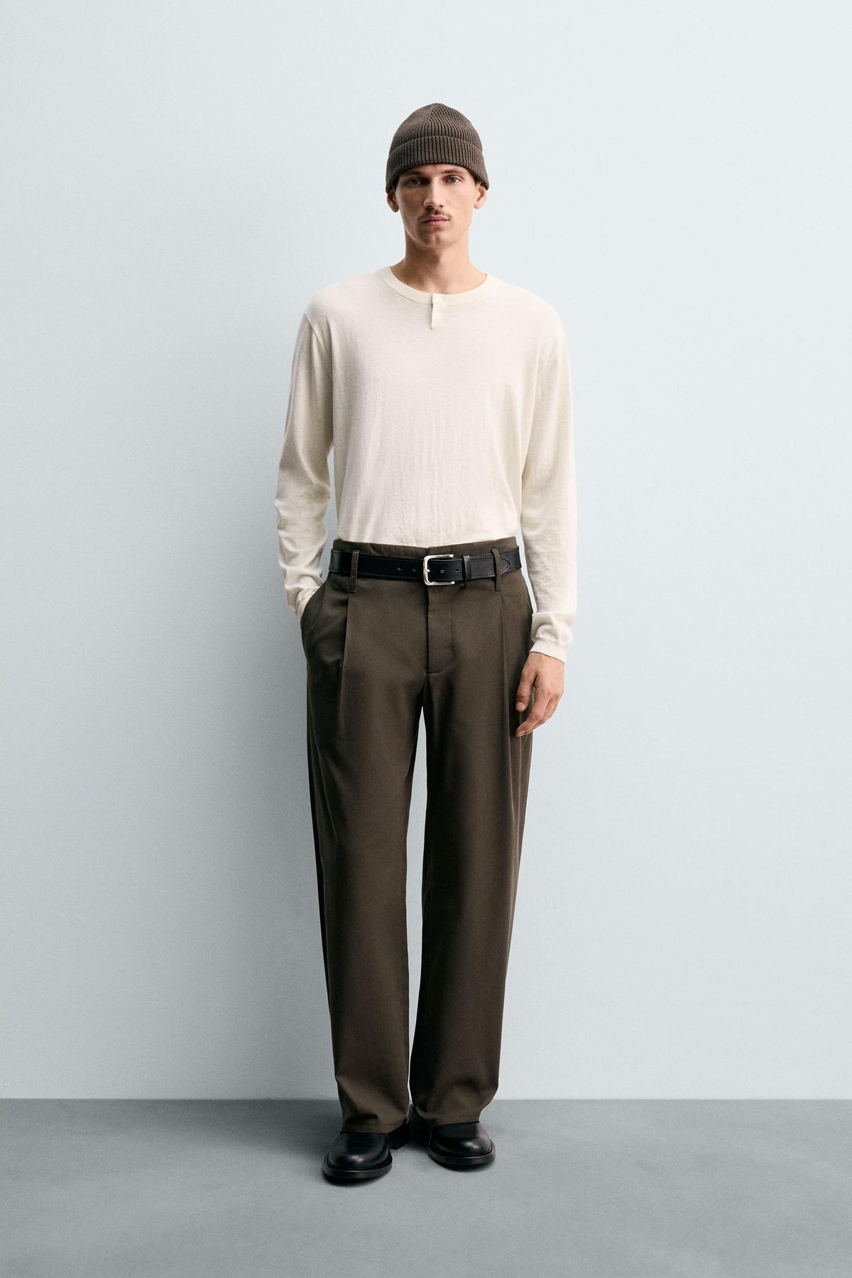 COTTON - CASHMERE BUTTONED NECK JUMPER - Image 1