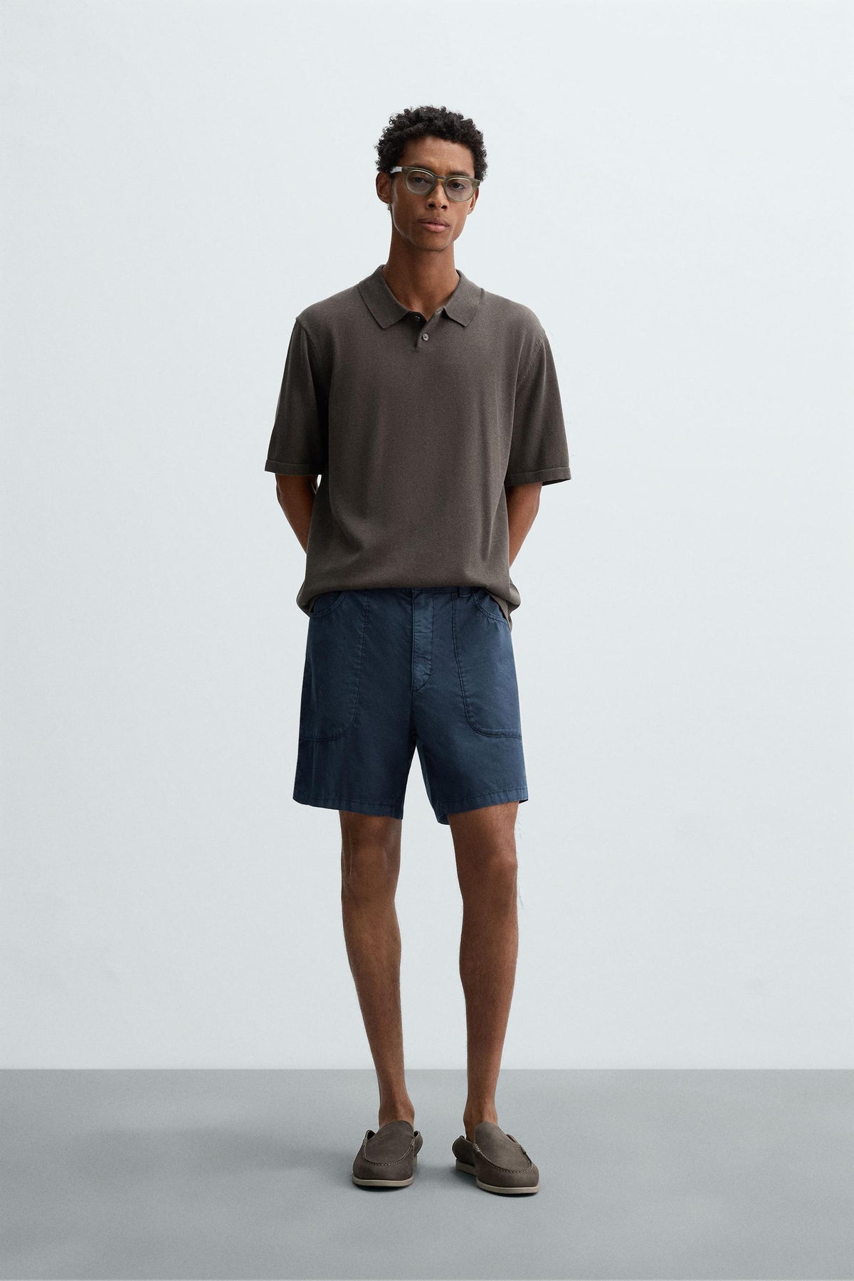COTTON BLEND KNIT POLO SHIRT - Image 1
