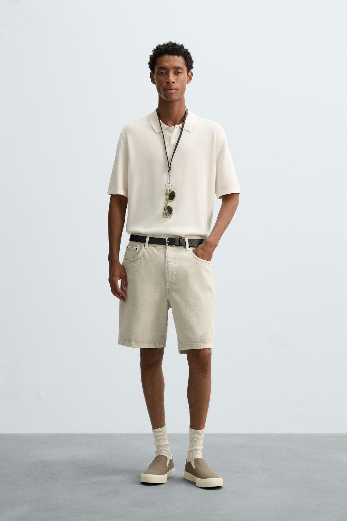 COTTON BLEND KNIT POLO SHIRT - Image 1