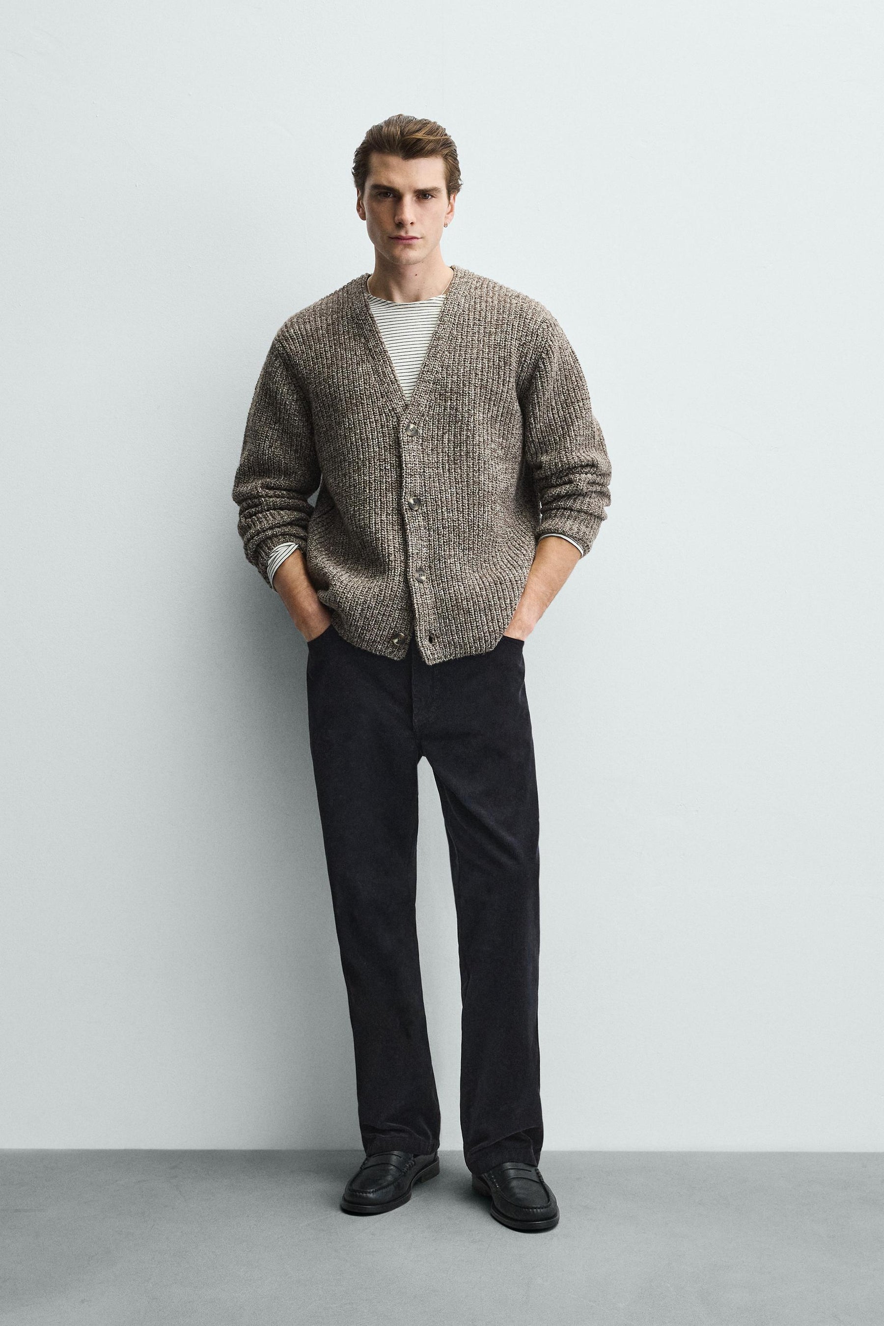 RIBBED TEXTURED CARDIGAN - Image 1