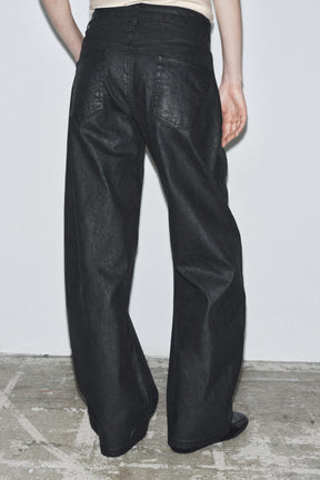 Crackled Low-Rise Barrel Jeans