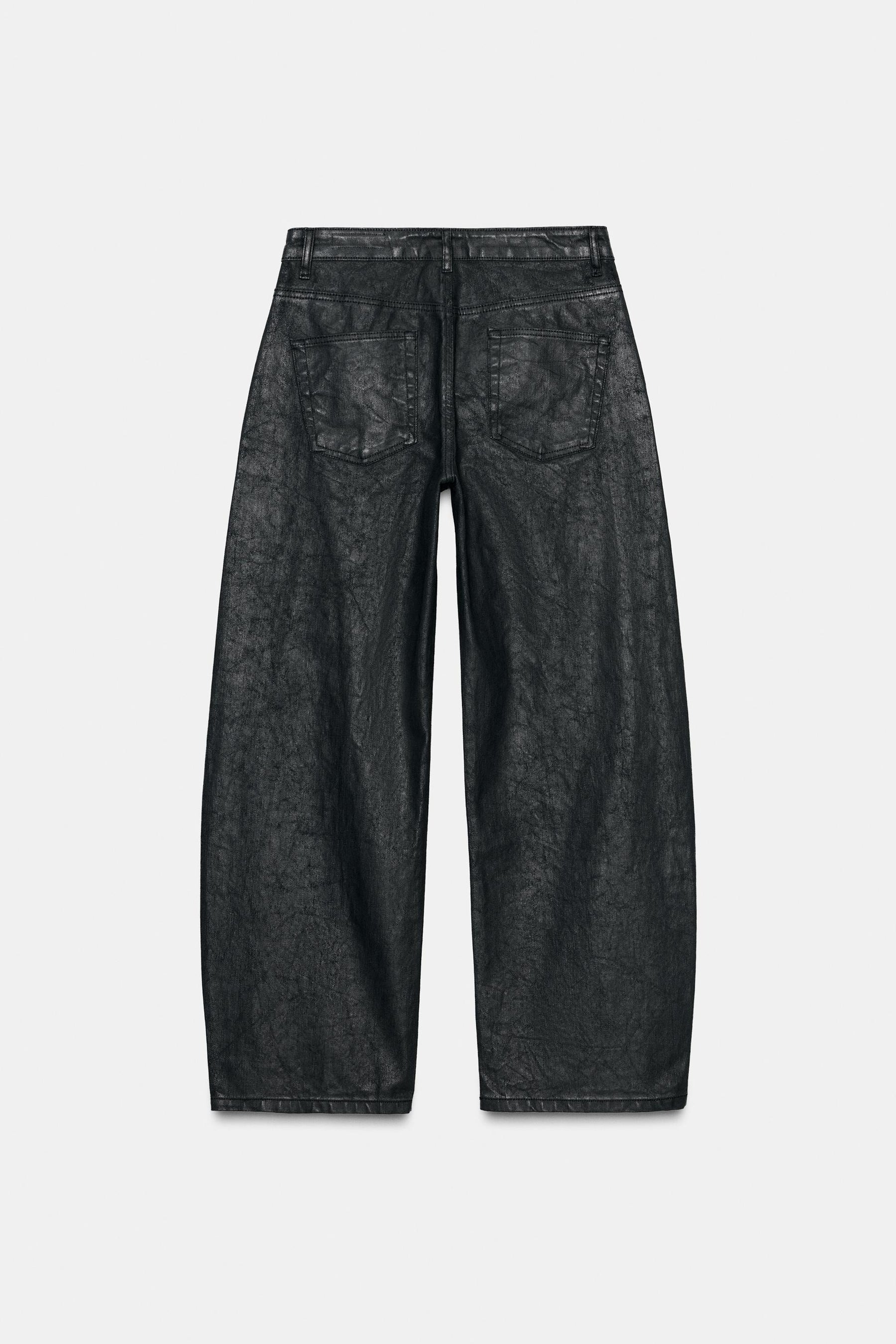 Crackled Low-Rise Barrel Jeans