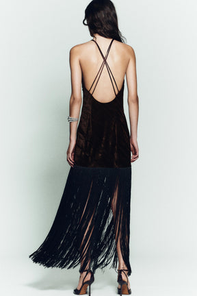 VELVET FRINGED MIDI DRESS - Image 4