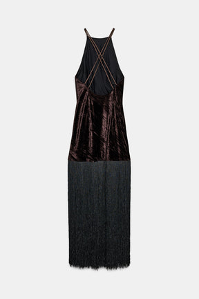 VELVET FRINGED MIDI DRESS - Image 10