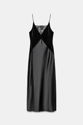 CONTRASTING SATIN MIDI DRESS - Image 9