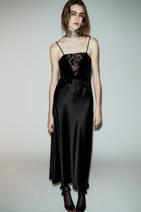 CONTRASTING SATIN MIDI DRESS - Image 1