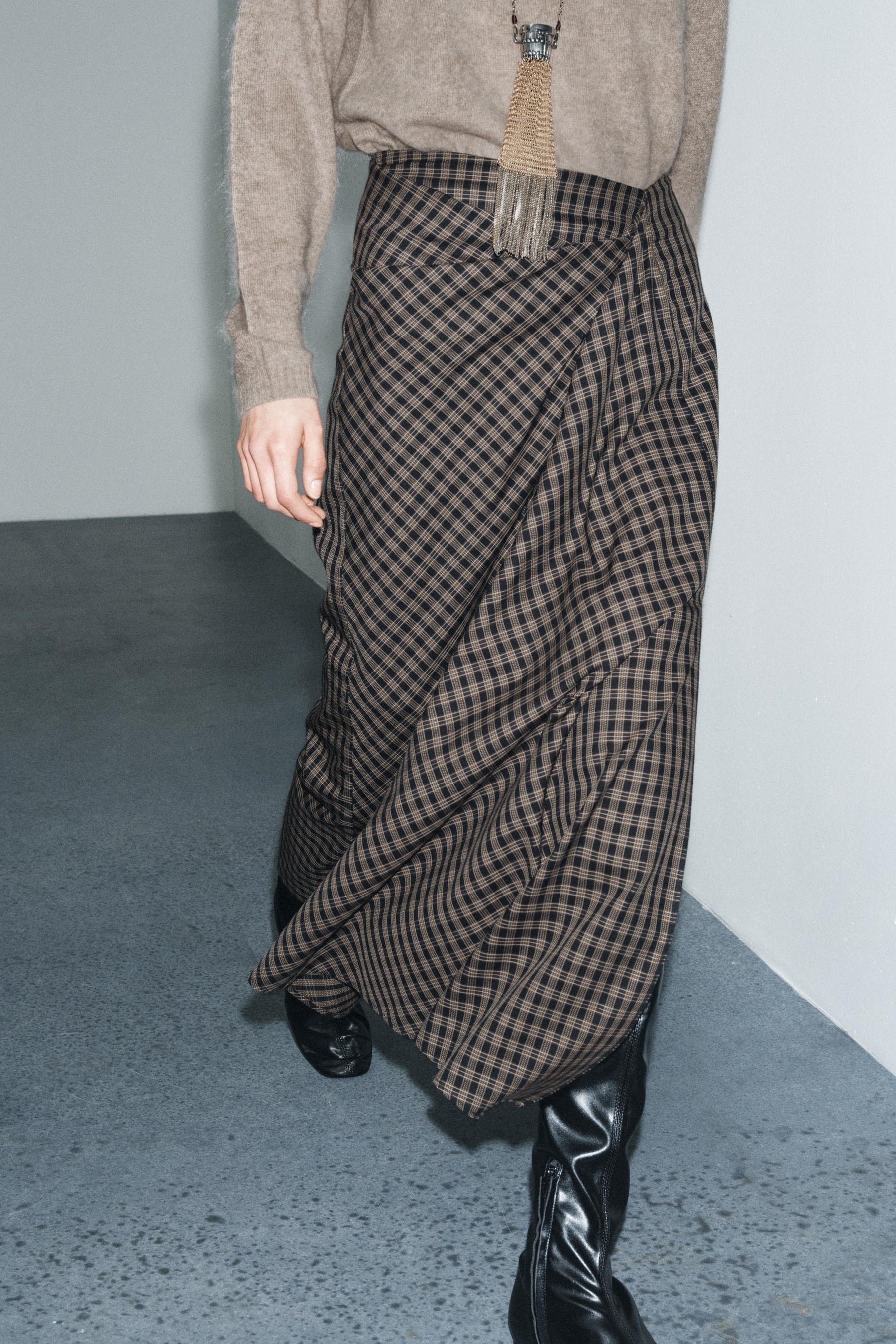 Draped Check Skirt