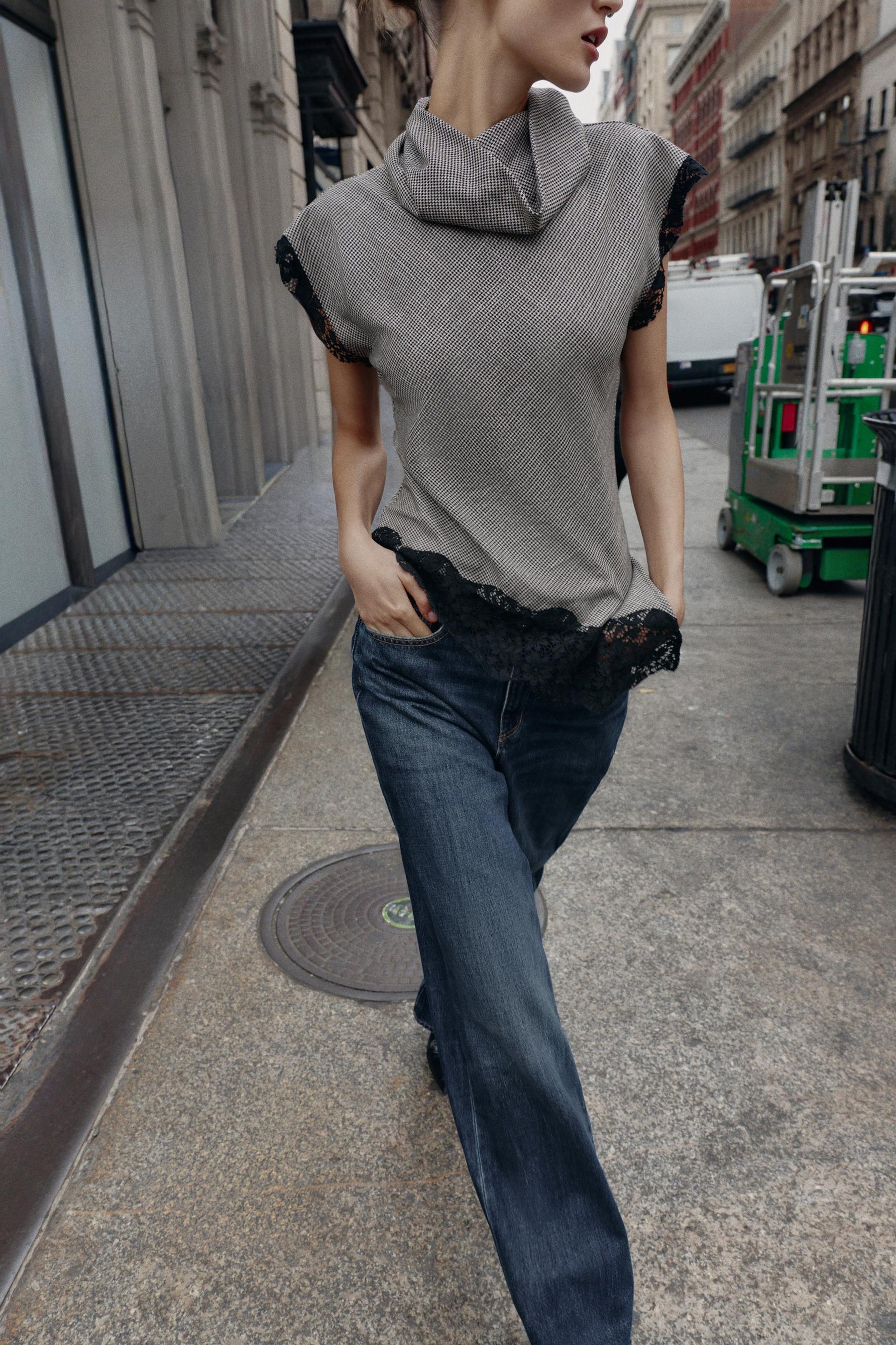 Lace Houndstooth Top
