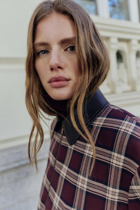 CHECKED BOMBER JACKET WITH leather effect LAPEL - Image 5