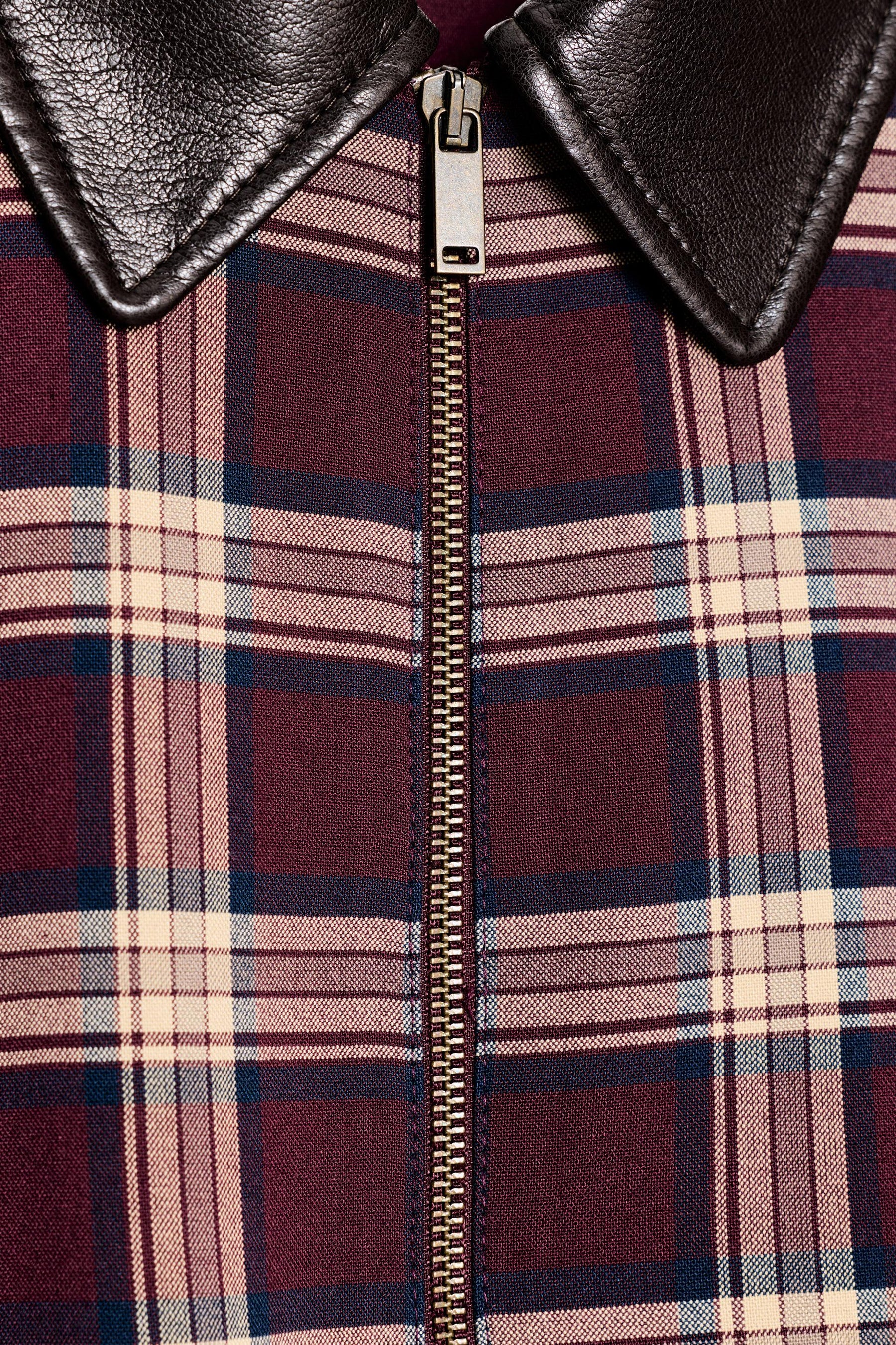 CHECKED BOMBER JACKET WITH leather effect LAPEL - Image 7