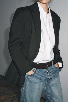 STRAIGHT MID-WAIST STRIPED JEANS