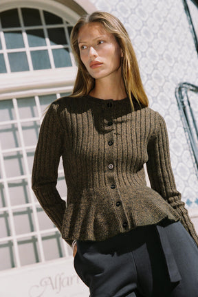 Ribbed Peplum Cardigan