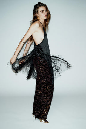 VELVET FRINGED HALTER TOP