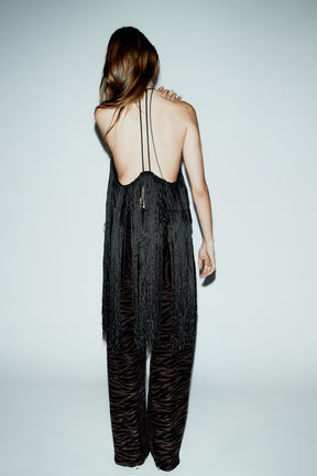 VELVET FRINGED HALTER NECK