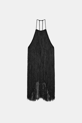 VELVET FRINGED HALTER NECK