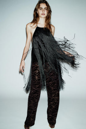 VELVET FRINGED HALTER TOP
