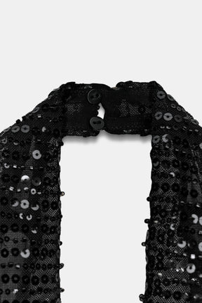 Sequin-Trimmed Halter Neck Top