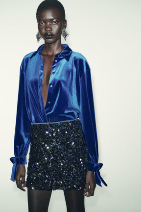 Velvet Tie-Front Shirt