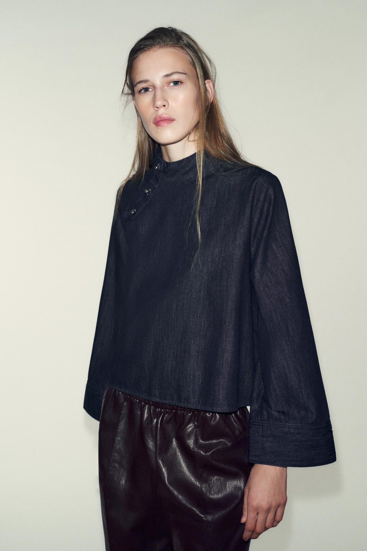 Denim High Neck Shirt