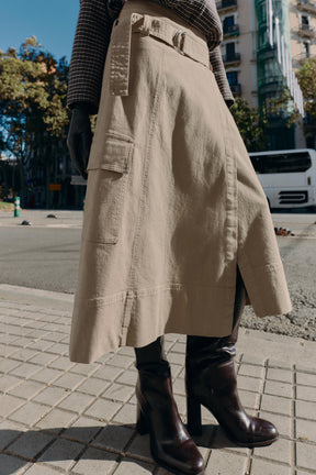Belted Cargo Midi Skirt