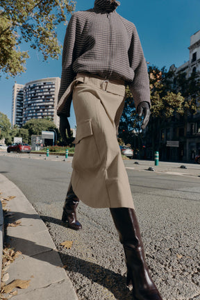 Belted Cargo Midi Skirt