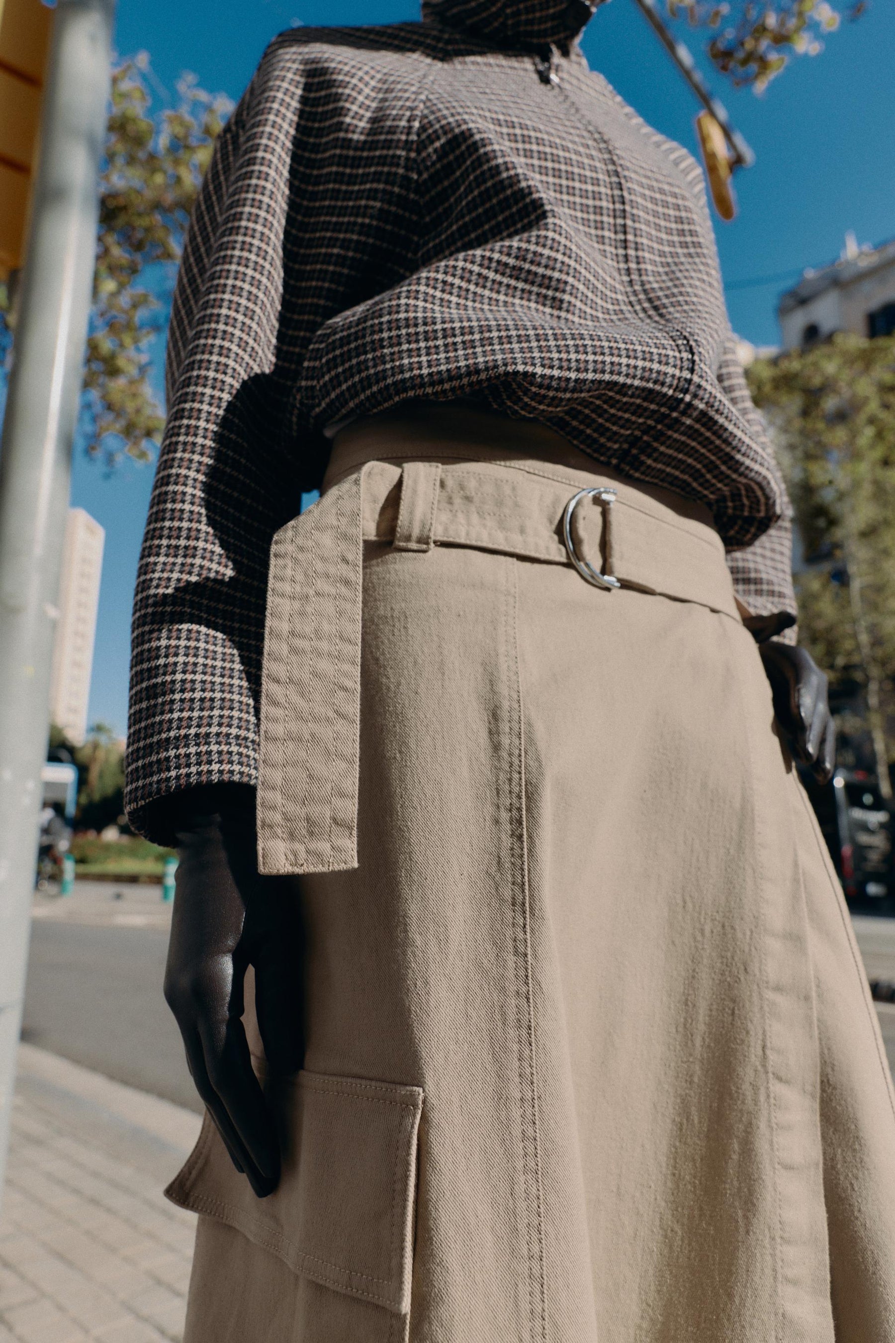 Belted Cargo Midi Skirt