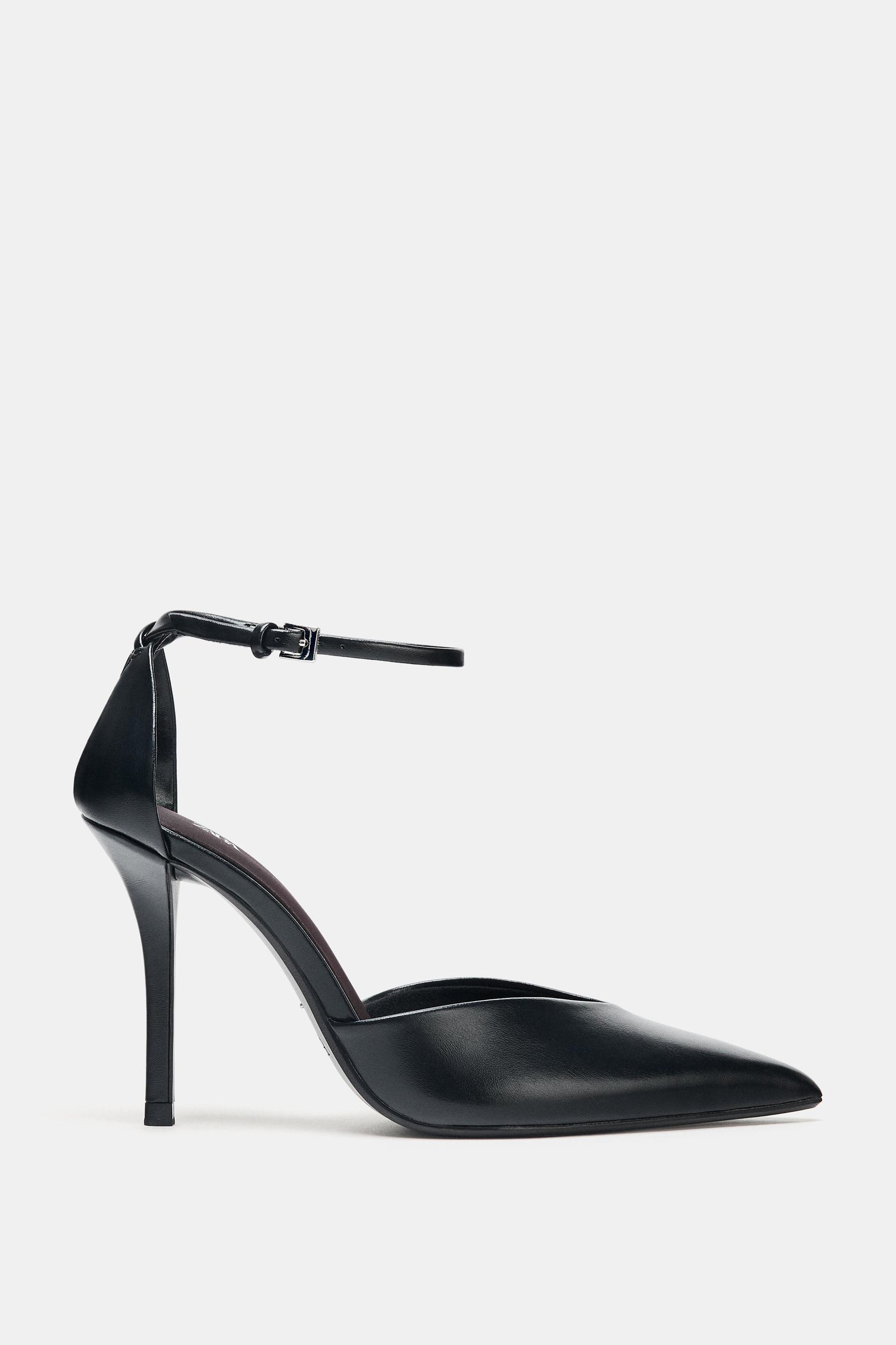 High-heel ankle-strap shoes.