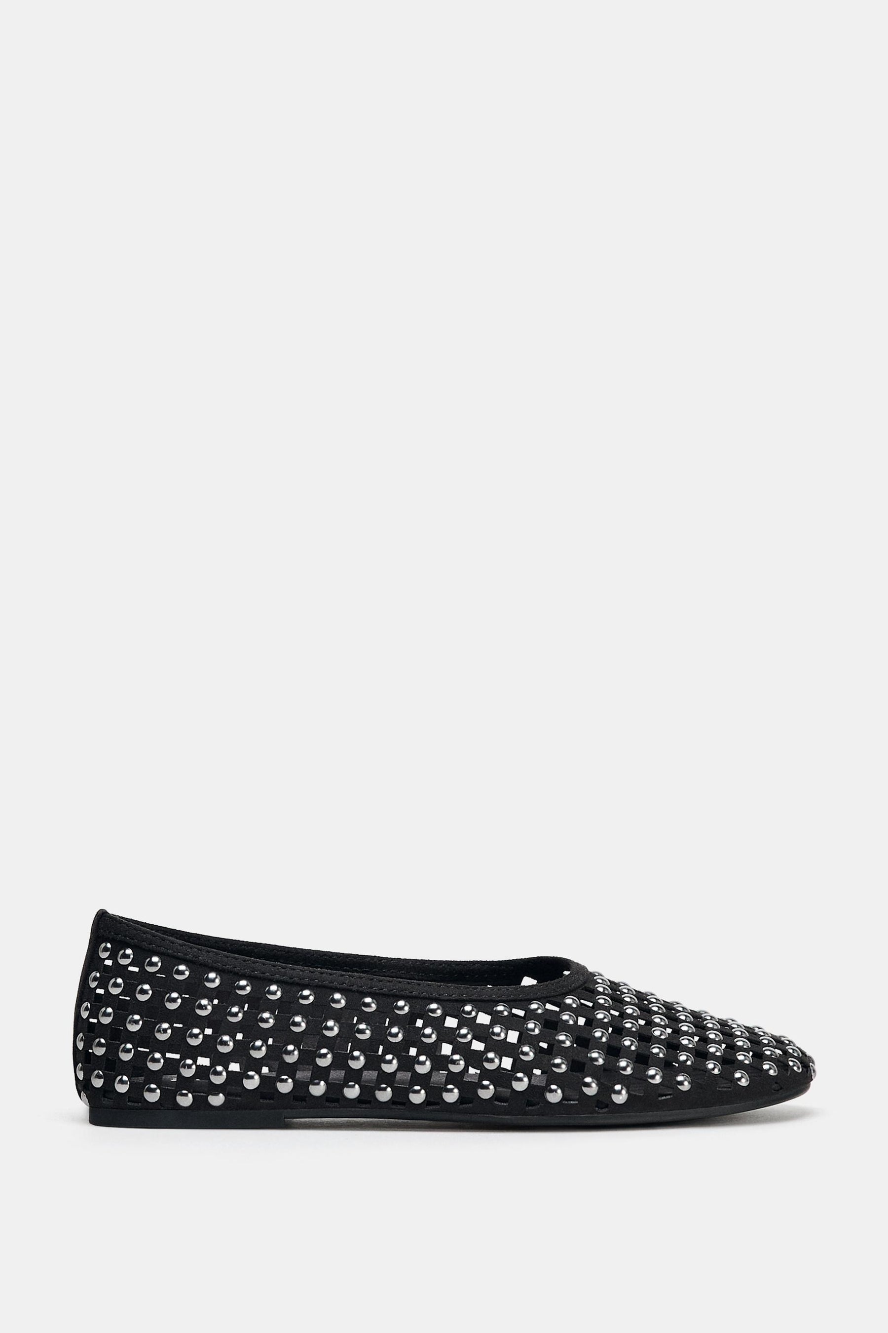 Studded mesh ballerina flats