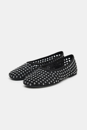 Studded mesh ballerina flats