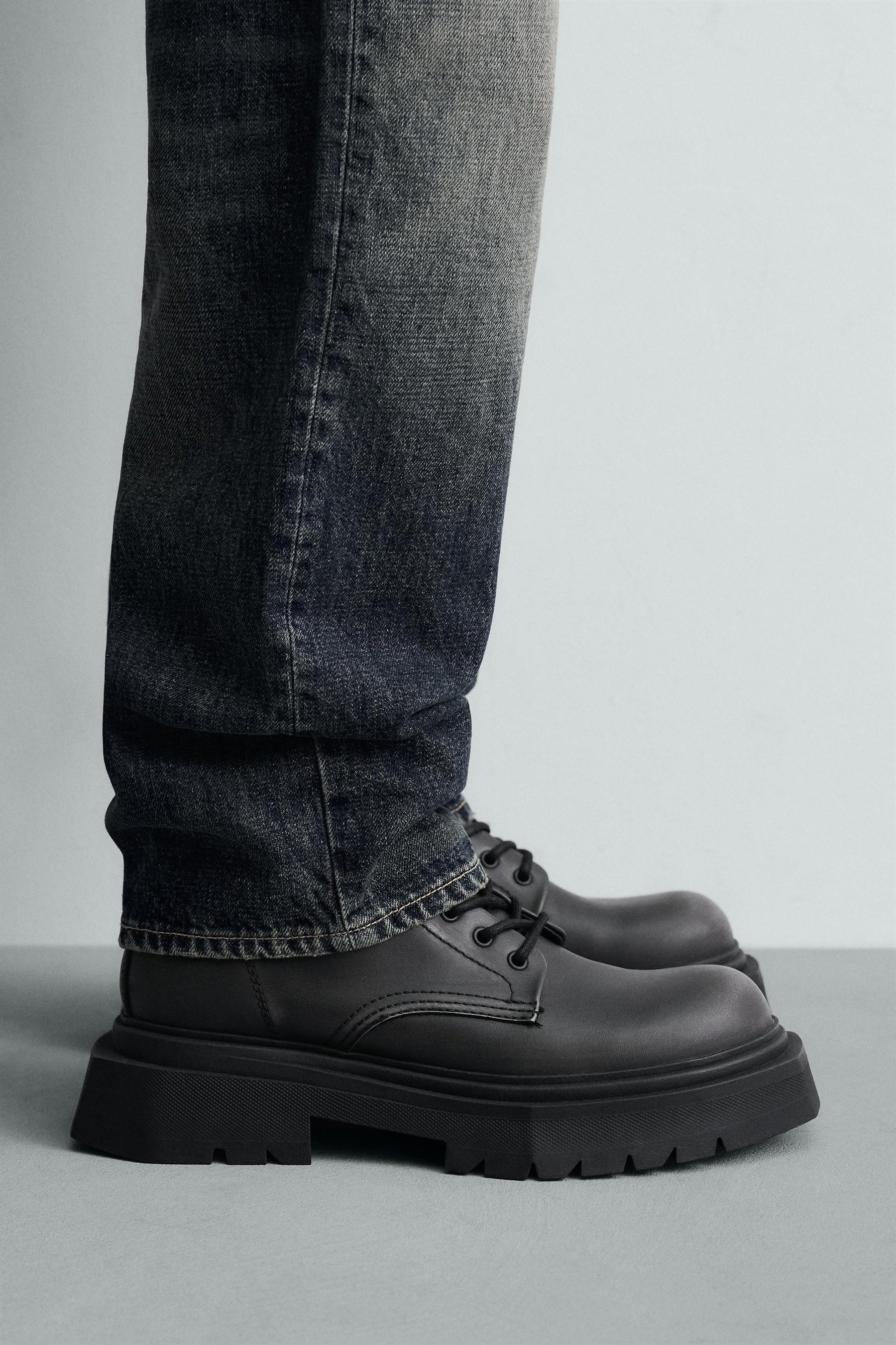 DISTRESSED CHUNKY LACE-UP BOOTS - Image 1